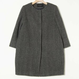 UNITED ARROWS ユナイテッドアローズ ヘリンボーンノーカラーコート アウター ウール80％ クラシカル レトロ 灰色 グレー 36 日本製