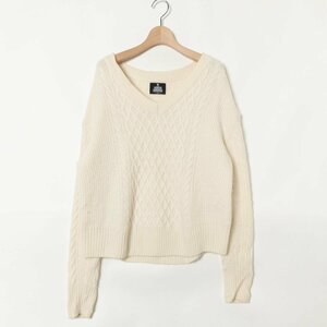 B:MING by BEAMS ビーミング バイ ビームス ハミルトン Vネック ケーブルニット セーター 長袖 ウール ホワイト 綺麗め カジュアル 秋冬