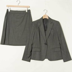 【1円スタート】BURBERRY LONDON バーバリー スーツ 1ボタン 背抜き 膝丈スカート ウール100％ 就活 ビジネス 春夏 グレー 灰色 無地 38/40