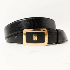 イヴ サンローラン Yves Saint Laurent レザー 本革 バックル ベルト ブラック 黒 メンズ 紳士 男性 レトロ 大人 シンプル 無地 綺麗め