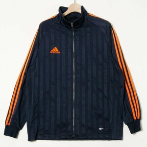 adidas アディダス サイズXO ジャージ ジップアップ ポリエステル100％ 紺/ネイビー 三本ライン 橙/オレンジ 古着 カジュアル スポーツ