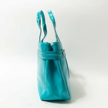 【1円スタート】ARMANI JEANS アルマーニ ジーンズ エナメル トートバッグ ターコイズブルー PVC レディース 手さげ カジュアル bag 鞄_画像3