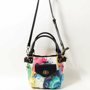 Desigual デシグアル フェイクレザー 合成皮革 2WAY ハンドバッグ ショルダーバッグ マルチカラー 総柄 レディース 婦人 女性 カジュアル