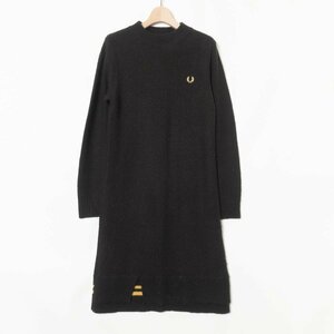 FRED PERRY フレッドペリー モヘヤ混 クルーネックニットドレス ニットワンピース ティップライン USA6 アクリル ブラック 黒 カジュアル