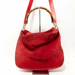 【1円スタート】GUCCI グッチ イタリア製 001・1014・1577 2way バンブーショルダーバッグ ハンドバッグ スエード レザー レッド 婦人鞄