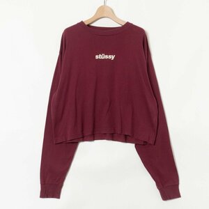 STUSSY トップス ステューシー Tシャツ ロンT ワイン エンジ 刺繍ロゴ カジュアル アメカジ コットン100％ ロングスリーブ SMALL 日本製