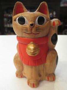 【壽】木彫人形　招き猫（大）　郷土玩具　木工玩具　民芸品　