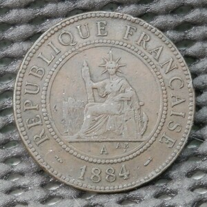 仏領コーチンチャイナ　1セント銅貨　1884年　9.87g　30.8㎜×1.7㎜