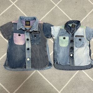 リンクコーデ お揃い 姉弟 デニムシャツ 半袖 お揃いコーデ 綿100% 80cm 95cm デニム