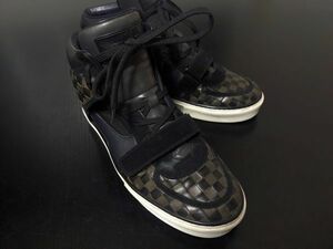 美品 ヴィトン 6 LOUIS VUITTON ♯GO0170 イントレチャート(編み込み） ハイカットレザースニーカー 黒×グレー 8204