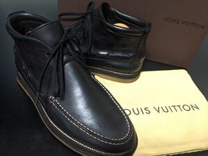 美品 ヴィトン 6.5 LOUIS VUITTON ♯FA0141 カウンターダミエ ミドルカット ソフトブーツ 黒 箱付 8200