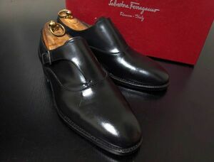 美品 フェラガモ 7.5EE Ferragamo 最上位トラメッザ シングルモンク ドレスシューズ TRAMEZZA 箱付 黒 8156