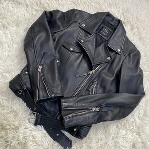 【お値下げ相談大歓迎です！お待ちしています。 】【美品】ZARA ザラ ライダースジャケット ダブル ラムレザー ブラック