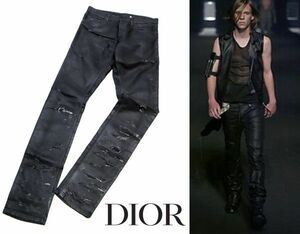 正規品 希少 名作 Dior HOMME 04SS エディスリマン STRIP期 デストロイ コーティングダメージデニムパンツ ディオールオム クラッシュ E-15