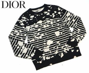 国内正規品 Dior HOMME スプラッター ペイント クルーネック ボーダーニット 763M613ZT316 ディオールオム セーター 黒 白 M JZ-6