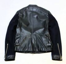 ★ 正規品 LANVIN RMLF007A15 ウール切替 ラムレザー シングルライダースジャケット ランバン レザージャケット ブルゾン 黒×紺 46 S-40_画像3