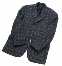 国内正規品 HERMES MENS チェック柄 3Bウール テーラードジャケット エルメス WOOL JACKET ブレザー スーツ ダークグレー 50 伊製 JZ-26_画像4