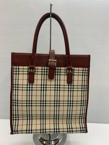 171-Ky12444-100r BURBERRY バーバリー トートバッグ ノバチェック レザー ナイロンキャンバス ベージュ ボルドー ゴールド金具