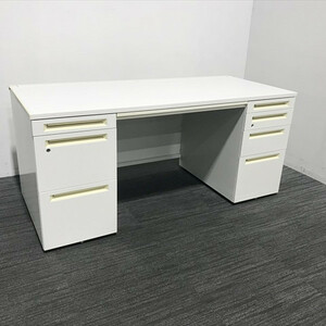  with both sides cupboard desk with both sides cupboard desk office desk W1600 advance steel desk MK28oka blur white used * DR-862720C