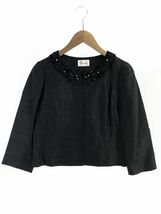 Harrods ハロッズ シルク100% ノーカラー ジャケット size2/黒 ■◇ ☆ eba5 レディース_画像1