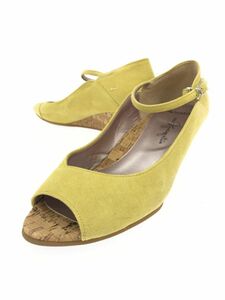  Ginza Kanematsu suede style Wedge sole open tu pumps size23/ yellow ## * ebb9 lady's 