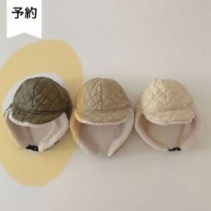 韓国子供服 ダウンフライトキャップ カーキ キッズ 帽子 子供 ベビー