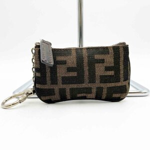 【FENDI】 フェンディ ズッカ コインケース ミニ 財布 ポーチ FF 総柄 ブラウン ナイロン レディース メンズ ファッション 小物 USED