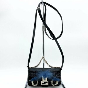 FENDI フェンディ モンスター マイクロバケット ショルダーバッグ ミニバッグ FF ブラック レザー レディース メンズ ファッション 中美品