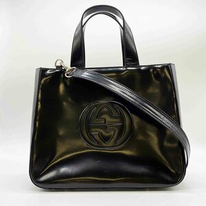 GUCCI グッチ インターロッキング ショルダーバッグ ハンドバッグ ブラック 黒 パテントレザー レディース GG 000 1013 0504 USED