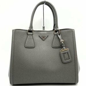 美品 PRADA プラダ サフィアーノレザー ショルダーバッグ ハンドバッグ 2way バッグ トライアングルロゴ グレー レディース BN2438 USED