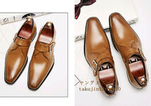 ビジネスシューズ 新品 メンズ レザーシューズ 高級牛革 モンクストラップ 紳士靴 5cmシークレット 本革 フォーマル 革靴 ブラウン 25.0cm_画像2