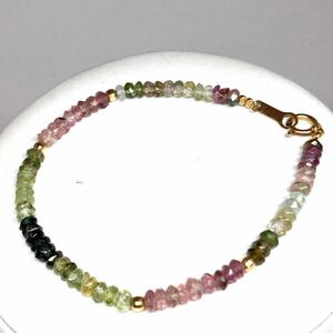 ［K18マルチカラートルマリンブレスレット］f 重量約4.5g 約18.0cm tourmaline jewelry bracelet green pink バイカラー parts DC5