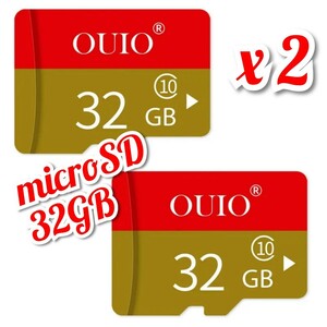 【送料無料】2枚セット マイクロSDカード 32GB 2枚 class10 2個 高速 microSD microSDHC マイクロSD OUIO 32GB RED-GOLD 