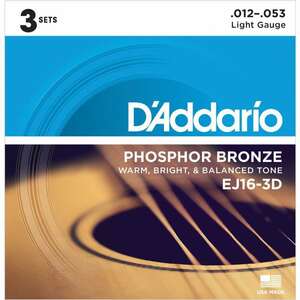 D'addario EJ16-3D アコースティック弦 Phosphor Bronze 3セットパック〈ダダリオ〉