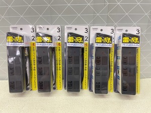 A736 YAZAWA 5個セット 個別スイッチ付きで使わない電気をこまめに節電 フラットLEDスイッチ付 タップ 3個口 2m ブラック Black