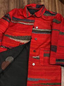 手作り　手織り　裂き織り　紅絹　大島　半コート　ジャケット