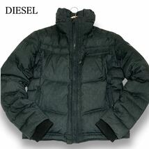 希少 XLサイズ●ディーゼル ライダース ダウン ジャケット DIESEL ブルゾン 牛革飾り フード収納 ダークグリーン LL アウター メンズ_画像1