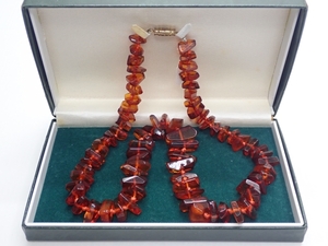 N952　天然石 ネックレス 琥珀 アンバー 53cm Amber necklace