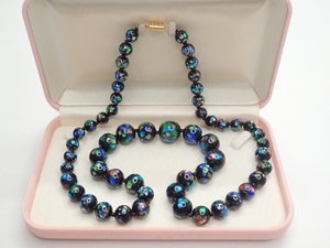 N954　ガラスビーズ ネックレス 重厚 150ｇ 9-17mm玉 ホタルガラス/トンボ玉 glass beads necklace