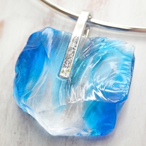 N955 ガラスジュエリー チョーカー 作家物 「光島和子」 ブルーカラー ネックレス Kazuko Mitsushima glass necklaceの画像3