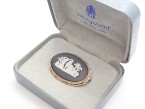 L998　ヴィンテージ ブローチ ウエッジウッド ジャスパー ブラック Wedgwood Vintage brooch