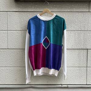 80s 90s USA製 プルオーバーシャツ クルーネック St.Croix knits メッシュ ニット フェイクスウェード アメリカ古着 vintage ヴィンテージ