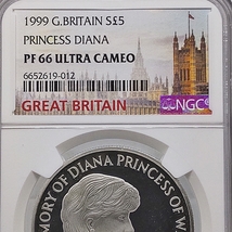 １円スタート 1999 英国 ロイヤルミント プリンセス ダイアナ 追悼記念 プルーフ 大型 銀貨 ￡5 準最高鑑定 NGC PF66 UC コイン_画像3