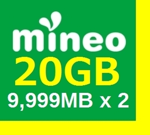 【匿名】 mineo パケットギフト 約20GB ( 9999MB x 2個 )