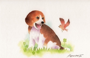 Art hand Auction Милая собака художника Казуши Сакамото в рамке Mini Art Beagle. Снято с производства., Ограничено по акции., произведение искусства, рисование, другие