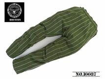 【送料無料 34%OFF】HOUSTON ヒューストン 綿＆麻 ストライプ　イージーパンツ NO.10087 OLIVE DRAD_XLサイズ（実寸75～90cm)_画像1