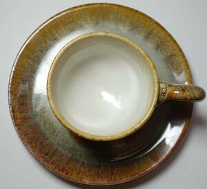  Showa era period red sea .. high class coffee cup & saucer Shigaraki *.....