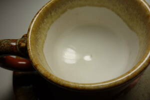 Showa era period red sea .. high class coffee cup & saucer Shigaraki *.....