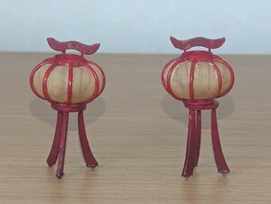 古い小さな雛道具　丸行燈２個一対　木製　昭和レトロ　骨董