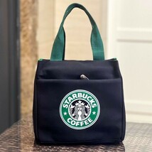 スタバ ハンドバック　トートバッグ ランチバッグ　ブラック　キャンバス　 大容量　黒トートバッグ　 かばん　海外　新品_画像1